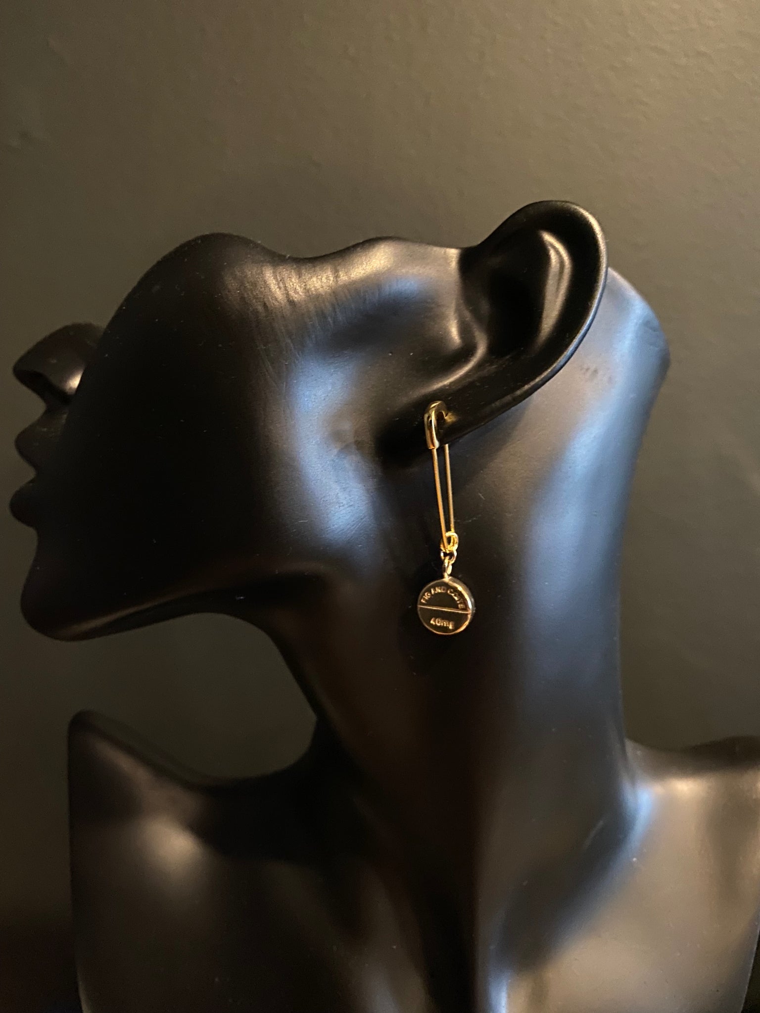 Gold Safety Pin Pressed Pill Earring