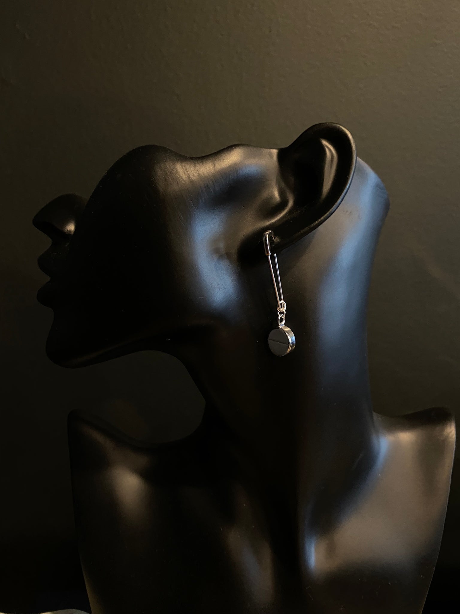 Silver Safety Pin Pressed Pill Earring